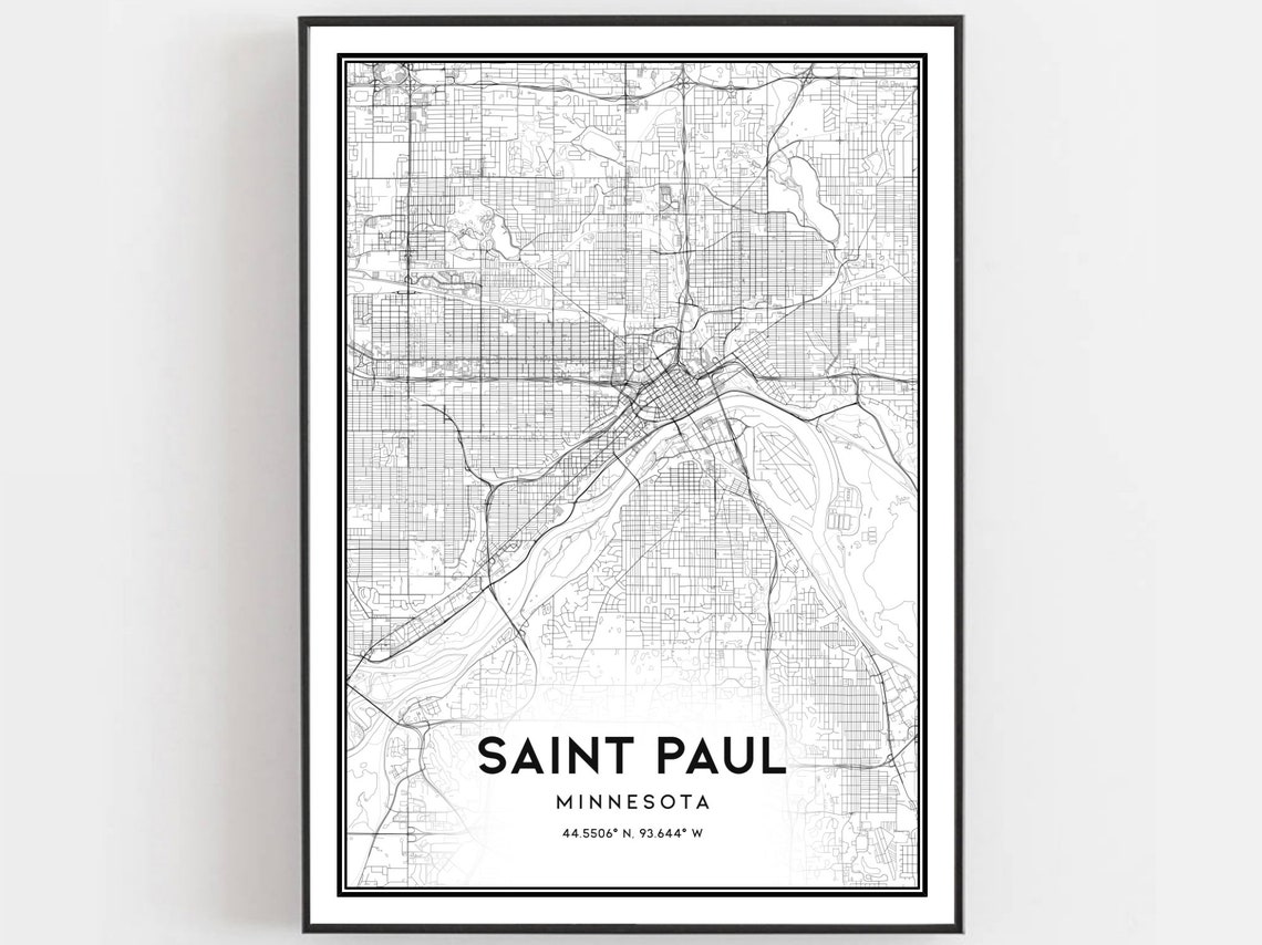 Saint Paul Minnesota Minimalist Black White Street Map Art Poster