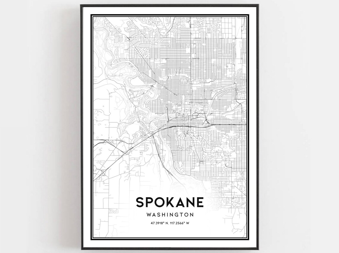 Spokane Map Poster Print, Washington Street Decor