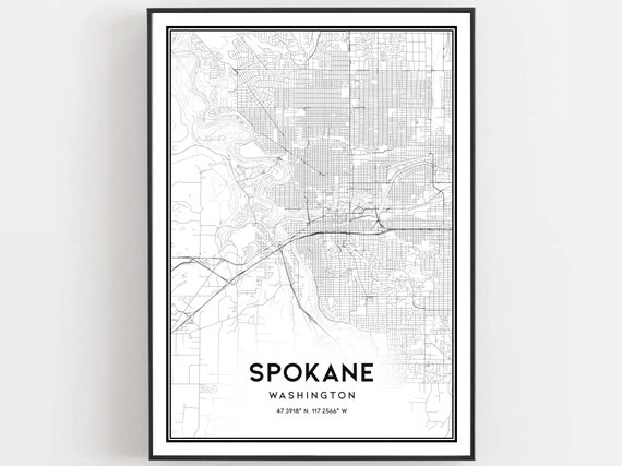 Spokane Map Poster Print, Washington Street Decor