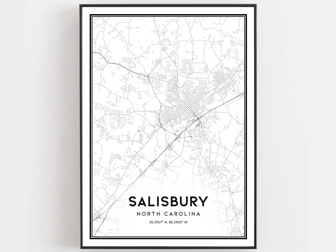Salisbury Map Poster, North Carolina Street Decor