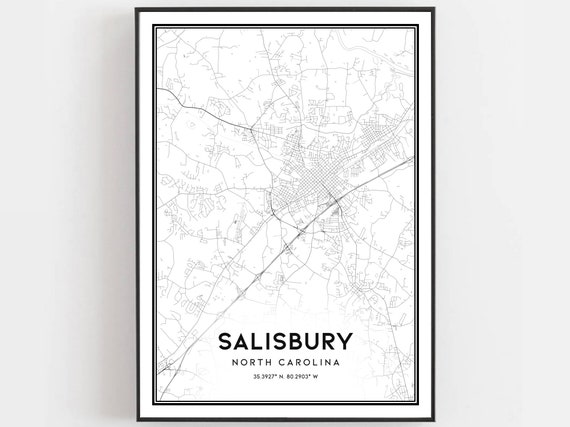 Salisbury Map Poster, North Carolina Street Decor