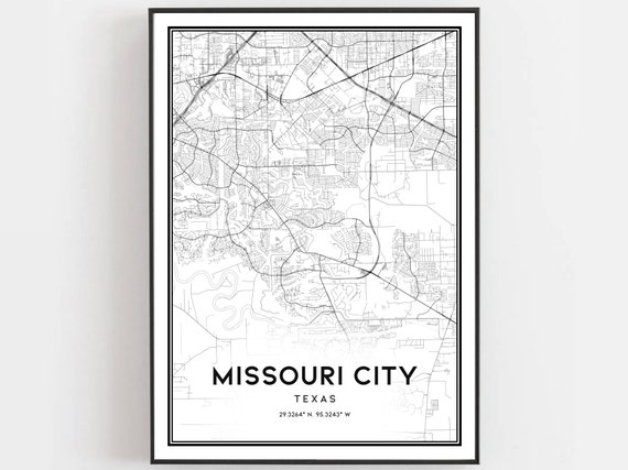 Missouri City Map Print Poster Wall Art Tx Texas Street Decor Road Gift B1064