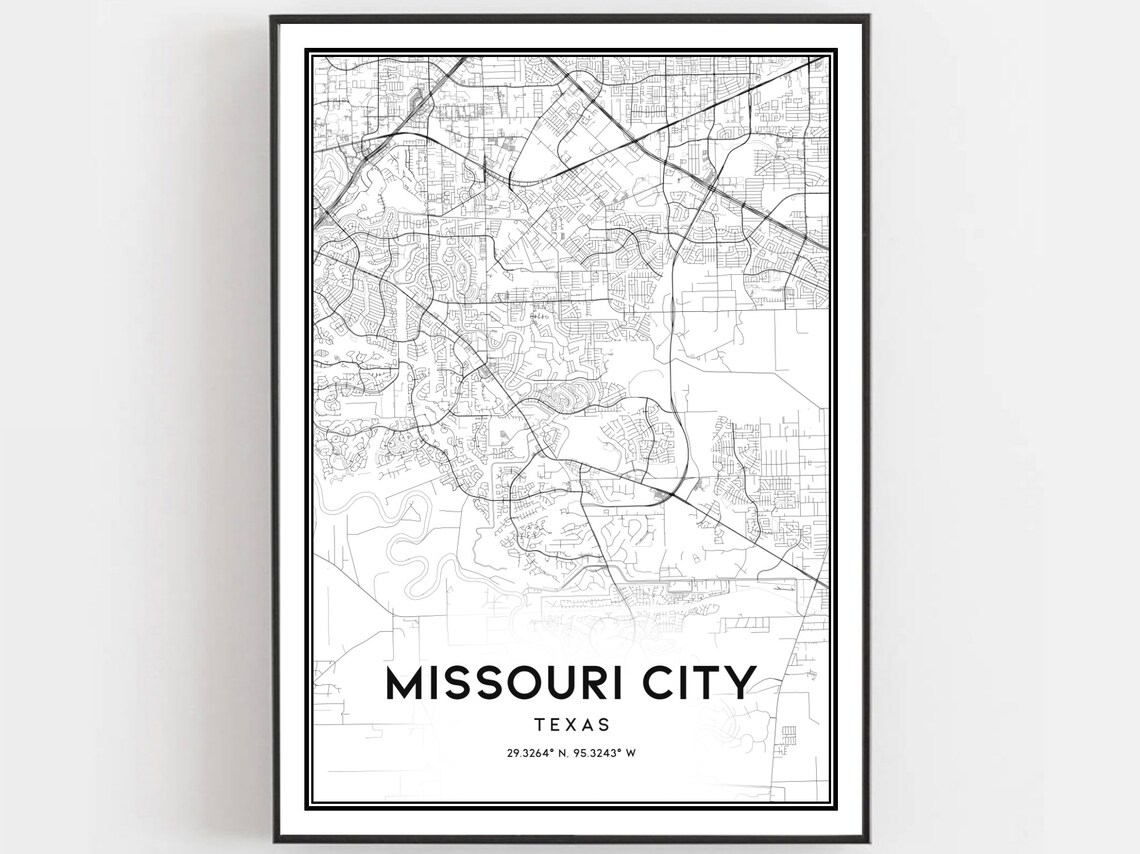 Missouri City Texas Minimalist Monochrome Street Map Art Poster