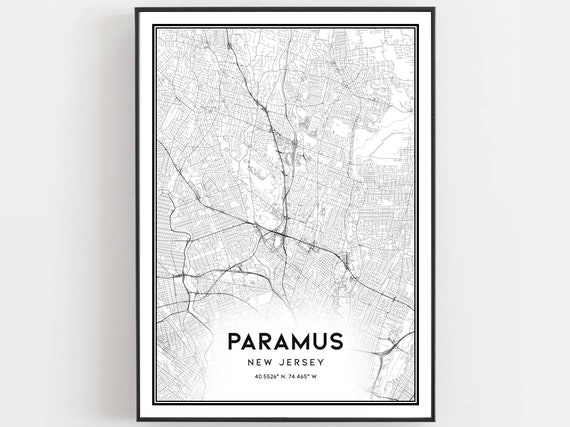 Paramus Map Print Poster Wall Art Nj City New Jersey Street Decor Road Gift B2044