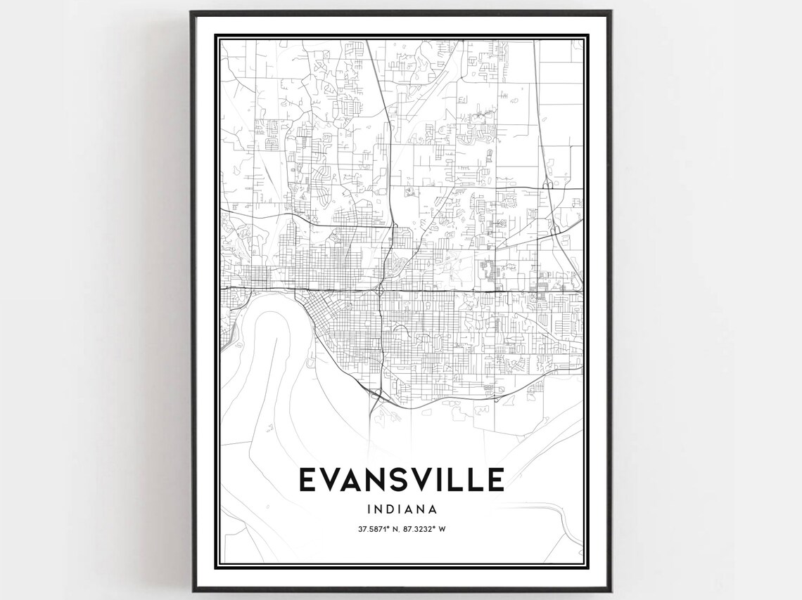 Evansville Indiana City Street Map Minimalist Black White Poster