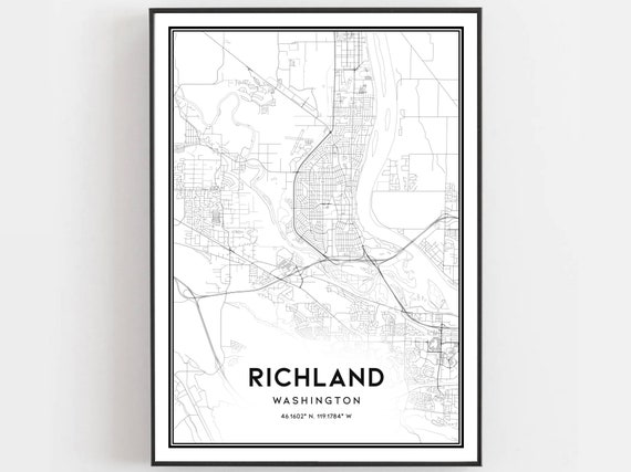 Richland Map Print Poster Wall Art Wa City Washington Street Decor Road Gift B1310