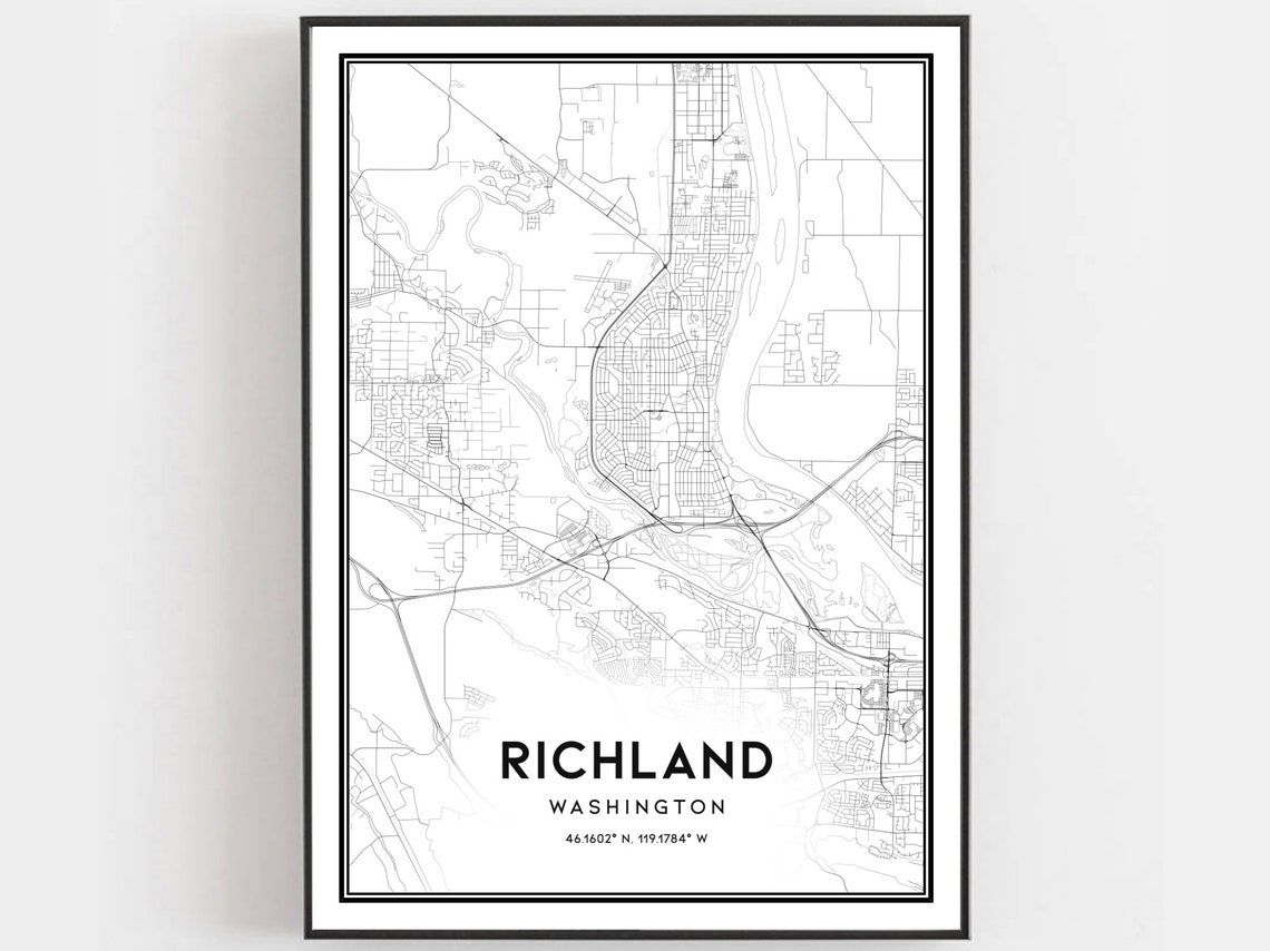 Richland Washington Street Map Print Black and White Decor Art