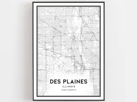 Des Plaines Map Print, Illinois Street Decor