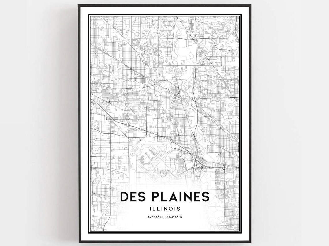 Des Plaines Map Print, Illinois Street Decor