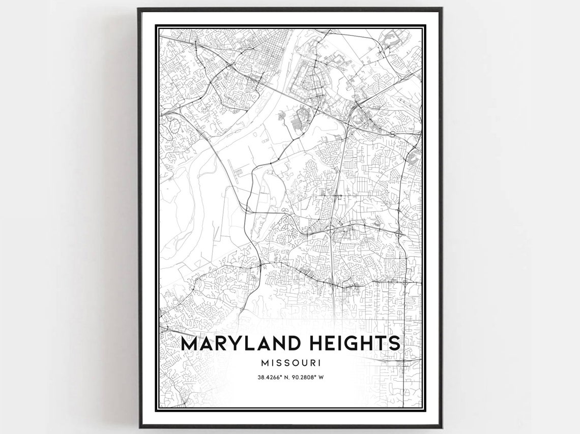 Maryland Heights Missouri Minimalist Black White City Map Poster