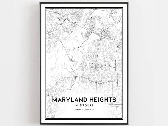 Maryland Heights Map Print Poster Wall Art Mo City Missouri Street Decor Road Gift
