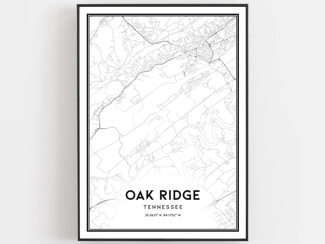 Oak Ridge Tennessee Street Map Black White Minimalist City Poster