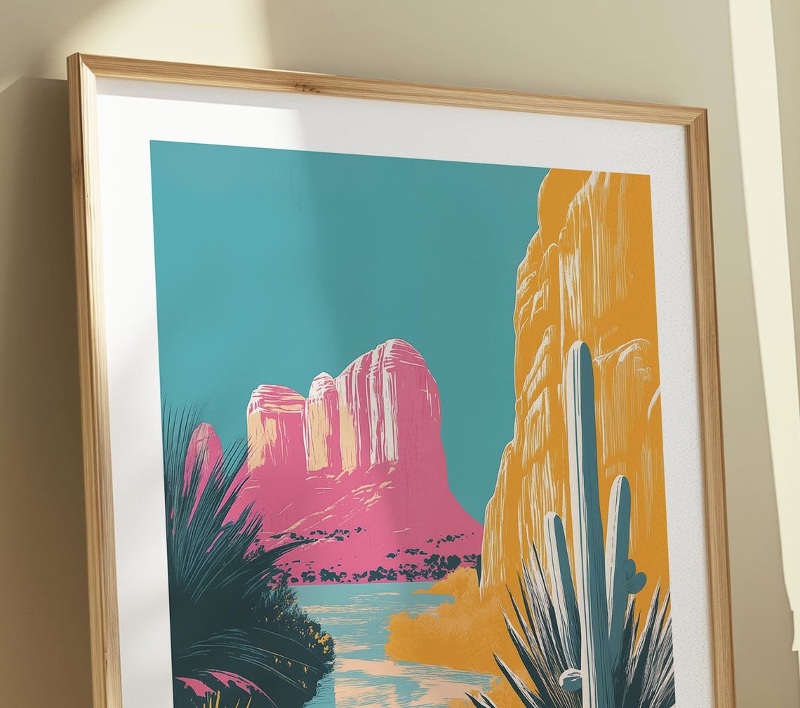 Mexico Desert River Pink Cliffs Cactus Scenic Vintage Poster - Image 6