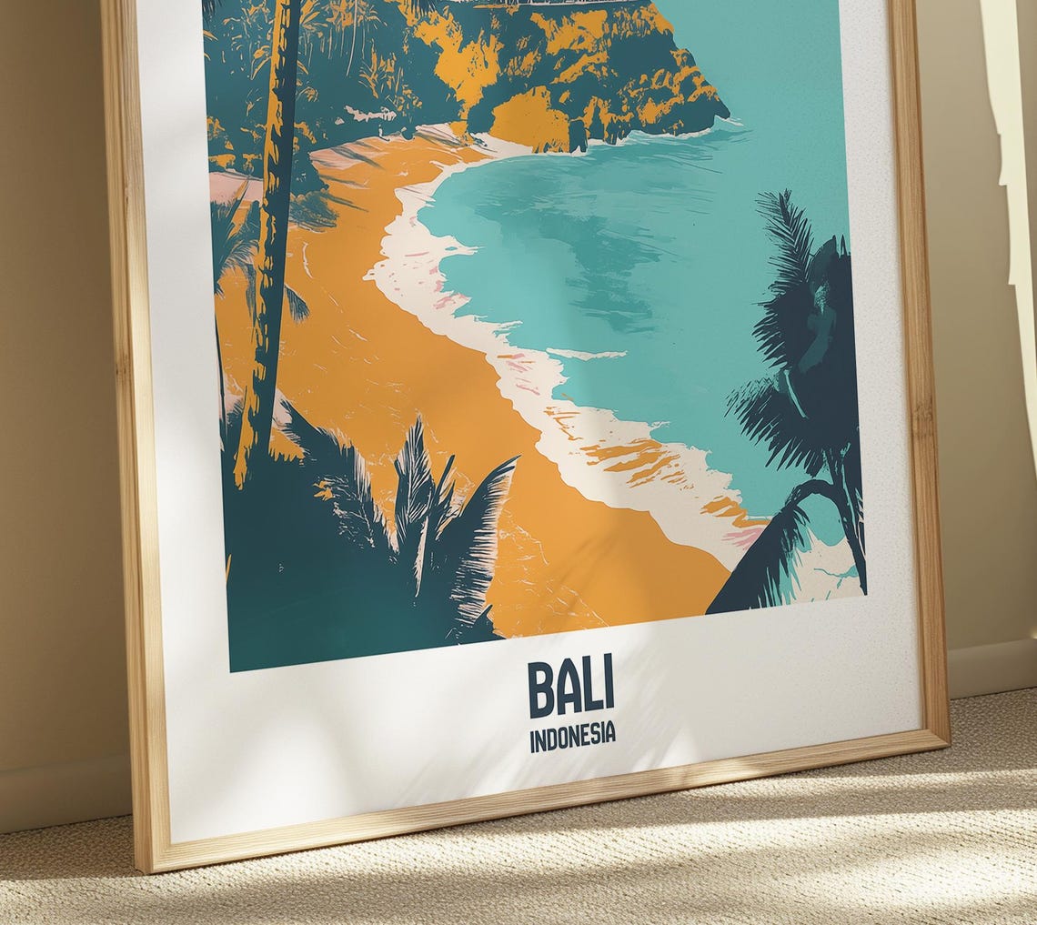 Bali Indonesia Tropical Beach Cliffside Temple Sunset Art Poster - Image 2