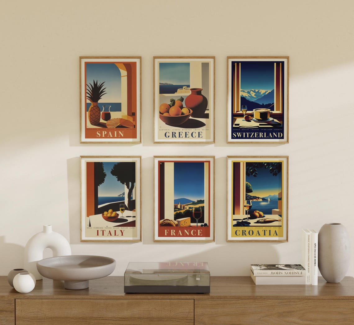 Italy Amalfi Coast Lemons Wine Sea Terrace Retro Travel Poster - Image 5
