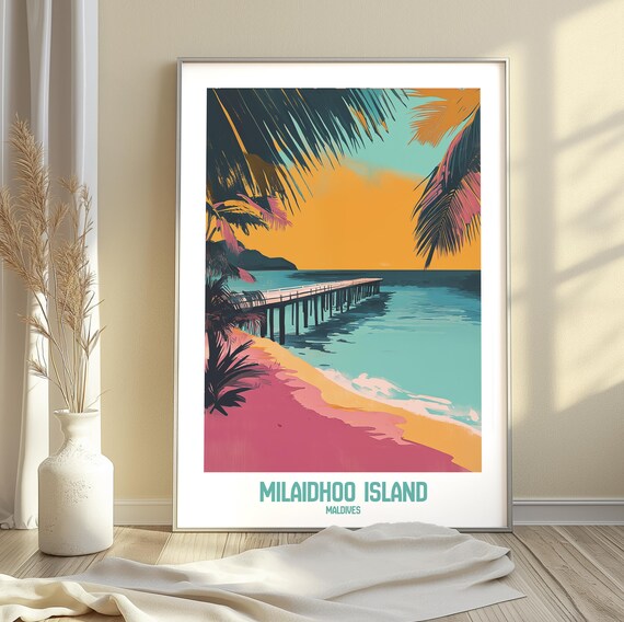 Milaidhoo Island Maldives Travel Poster Tropical Paradise Art Print