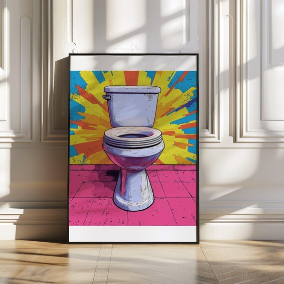 Colourful Pop Art Toilet Print For Bathroom Dcor Humorous Wall Art For Home Funny Toilet Print Vibrant Bathroom Artwork Quirky Poster