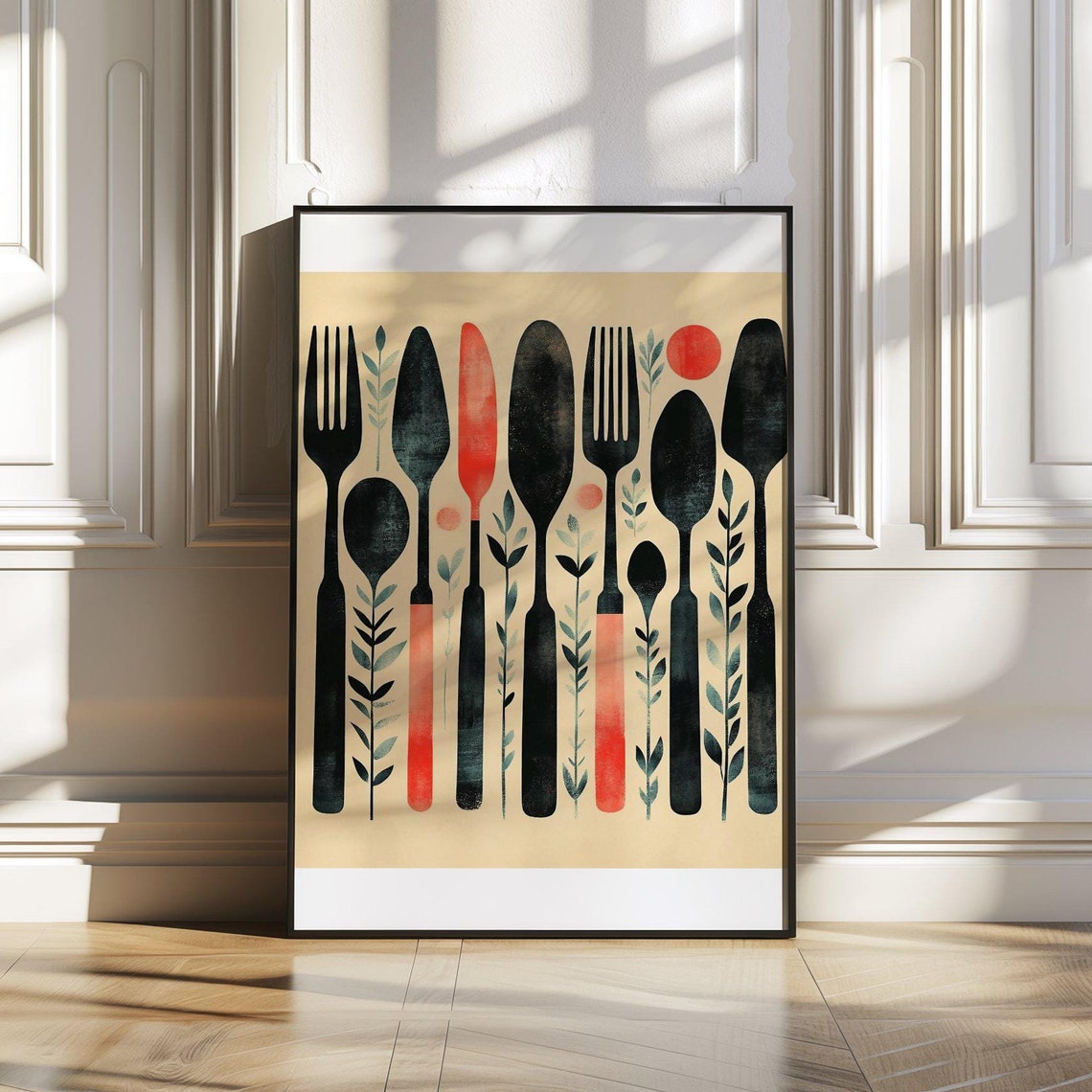 Folk Art Cutlery Forks and Spoons Retro Kitchen Decor Poster