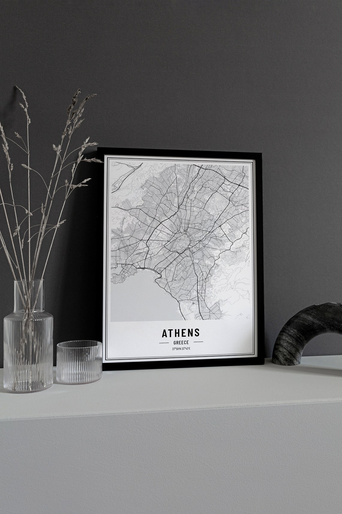 Athens Greece Minimalist Black White City Street Map Art Poster - Image 2