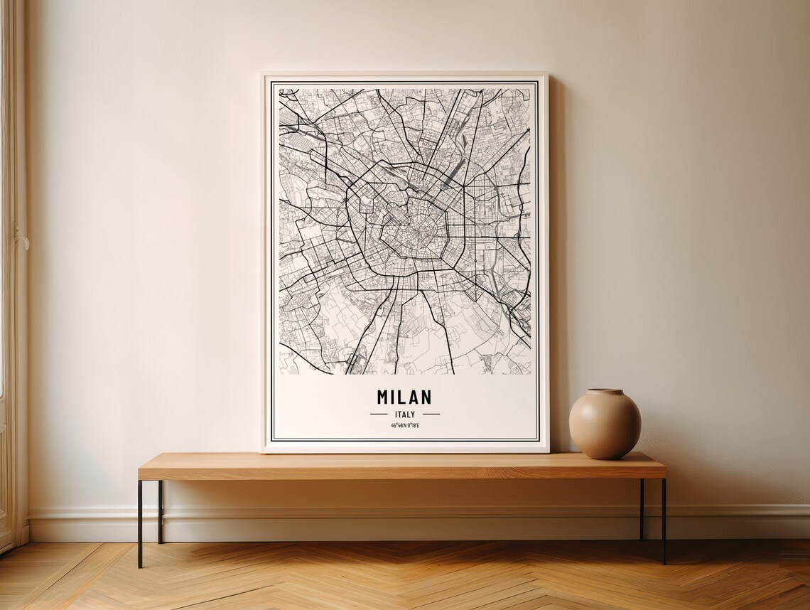 Milan Italy Minimalist Black White City Street Map Art Poster - Image 4