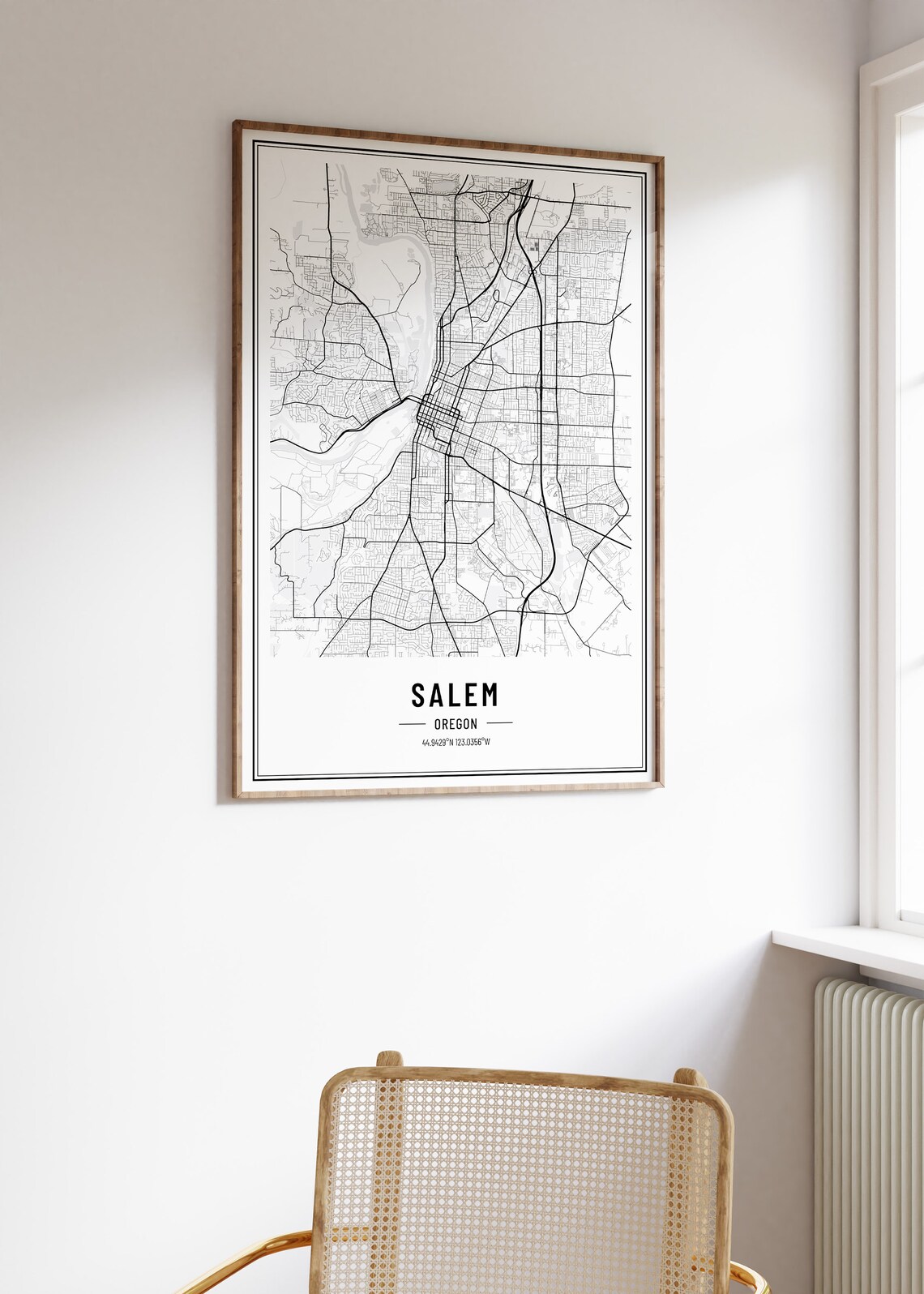Salem Oregon City Street Map Minimalist Black and White Poster - Image 5