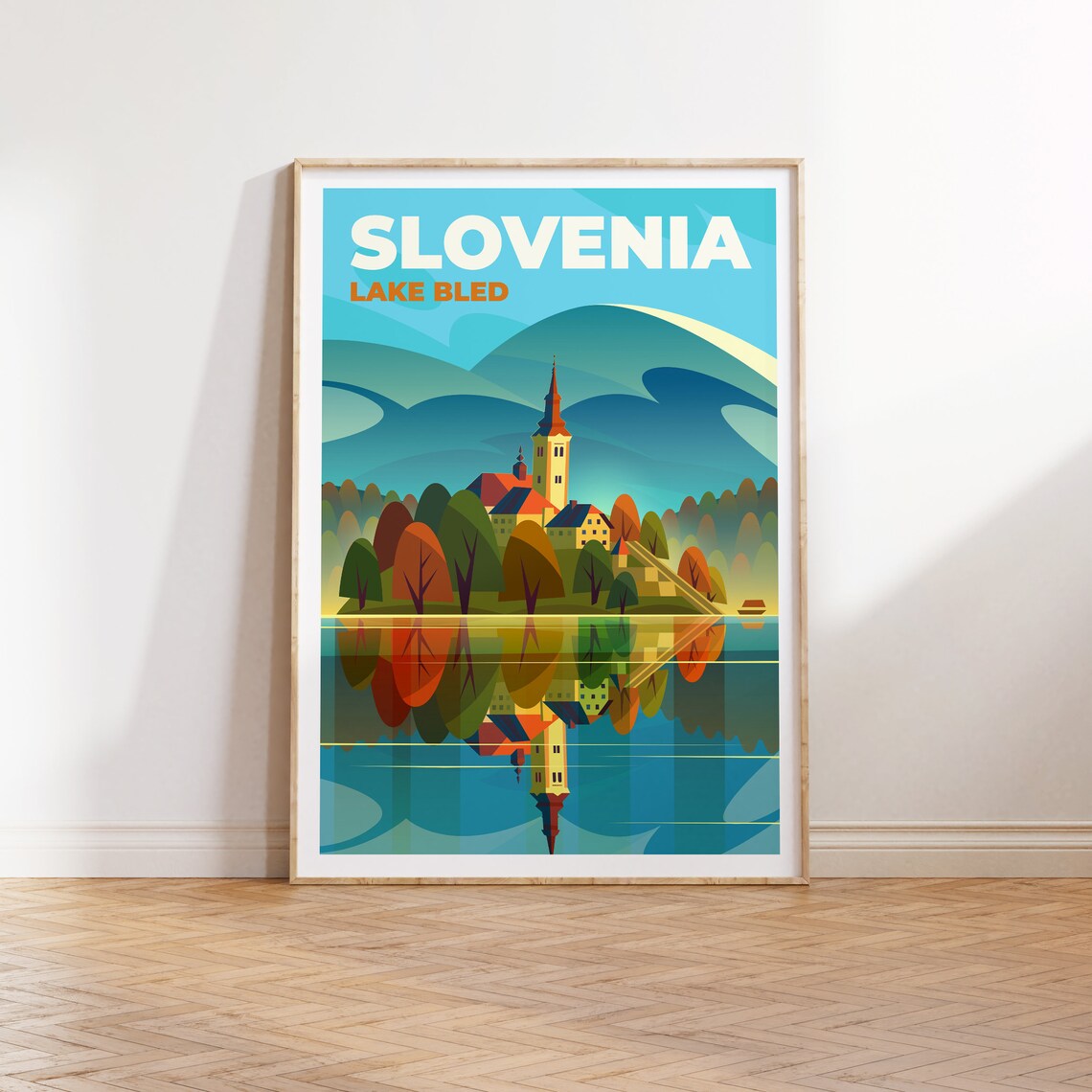 Slovenia Lake Bled Island Church Vintage Style Travel Poster Gift