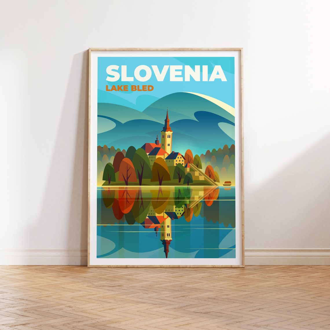 Slovenia Travel Poster Slovenia Lake Bled Poster Art Slovenia Lake Bled Travel Print Travel Illustration Art Home Decor