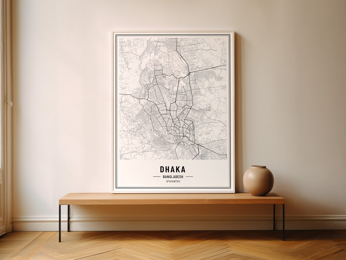 Dhaka Bangladesh Modern Black and White Minimalist City Map Poster - Image 5