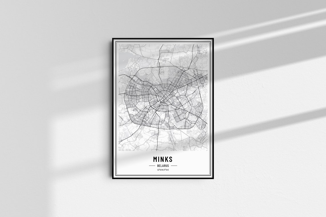 Minks Belarus Minimalist Black White City Street Map Art Poster - Image 3