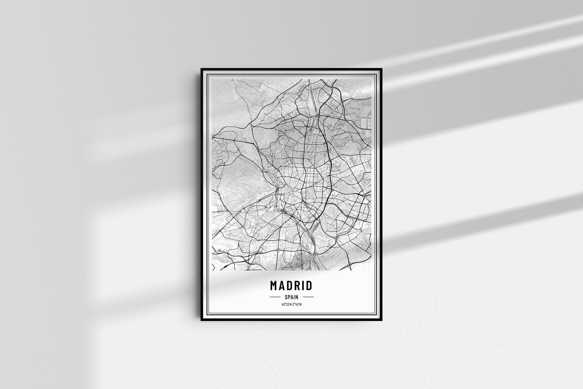 Madrid Spain Minimalist Black White City Street Map Art Poster - Image 3