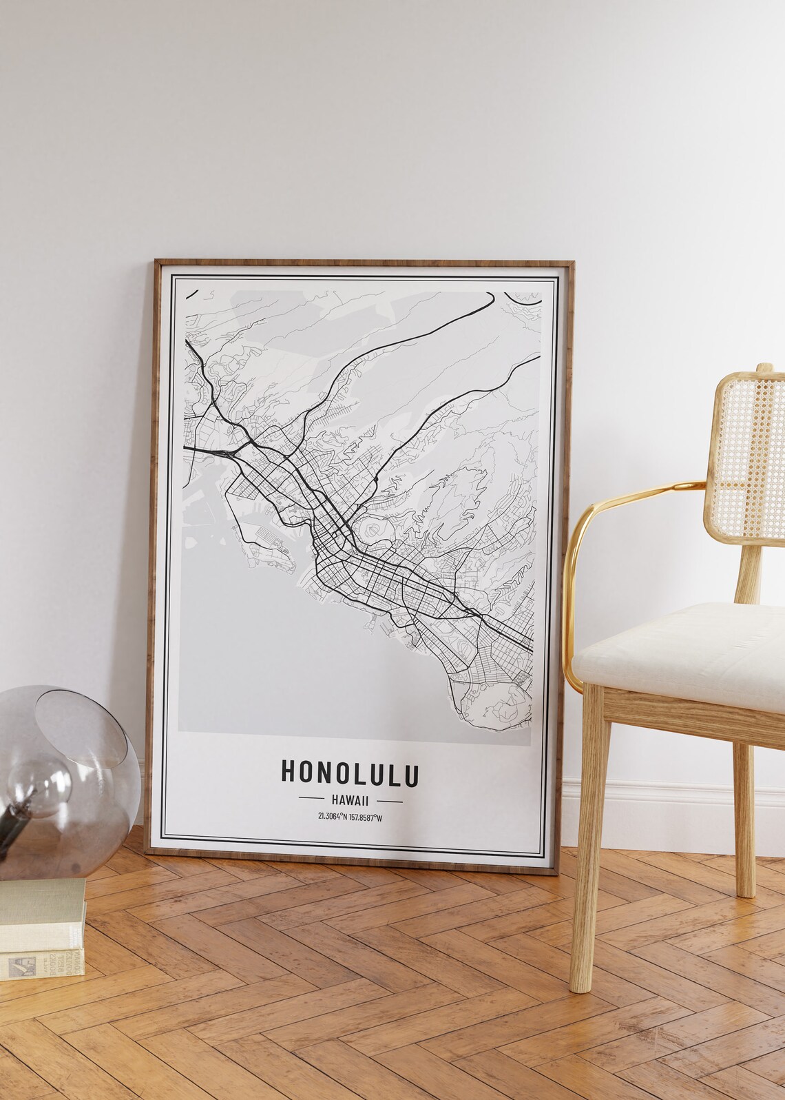 Honolulu Hawaii City Street Map Minimalist Black and White Poster - Image 5