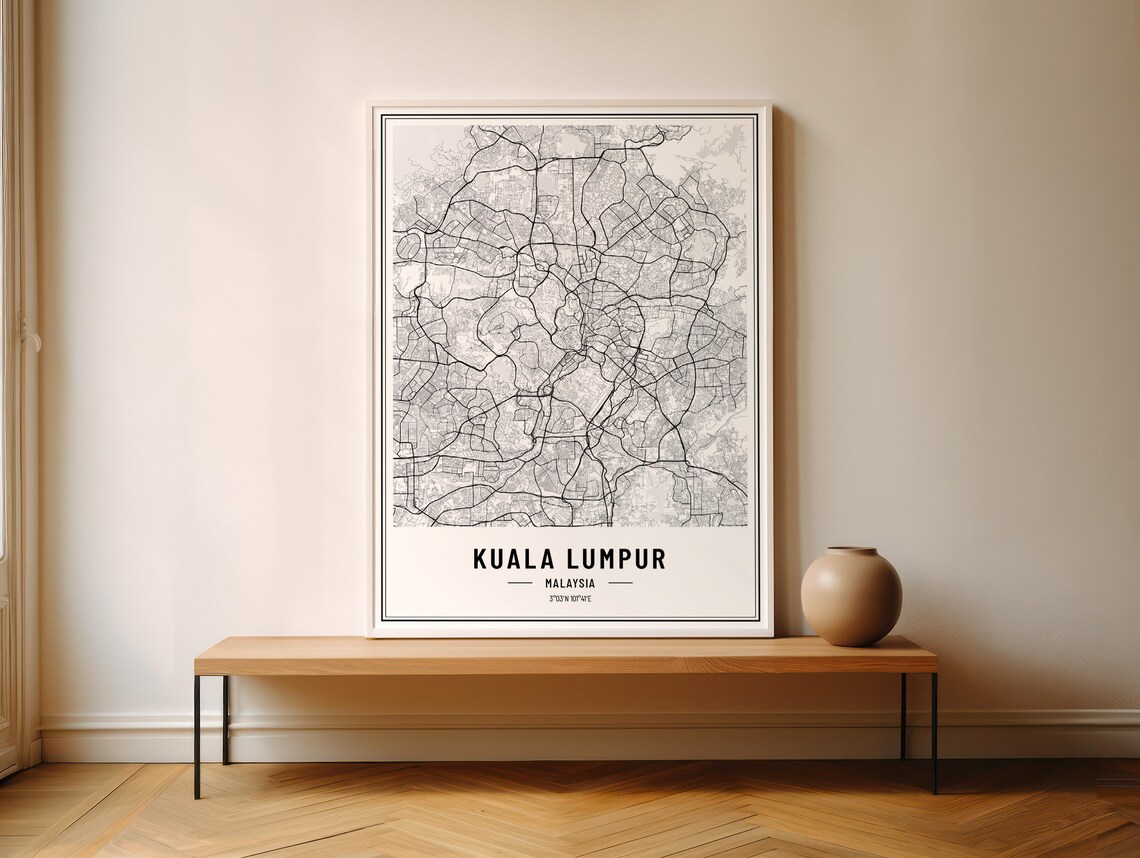 Kuala Lumpur Malaysia Street Map Black and White Minimalist City Poster - Image 3