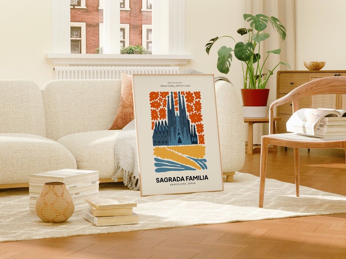 Sagrada Familia Barcelona Spain Spires Bloom Botanical Poster - Image 3