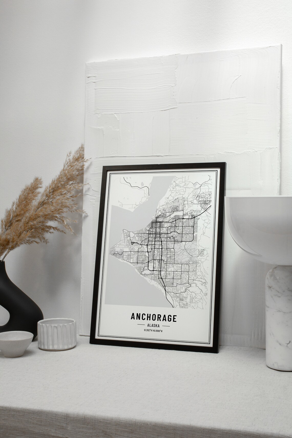 Anchorage Alaska City Street Map Minimalist Black and White Poster - Image 3