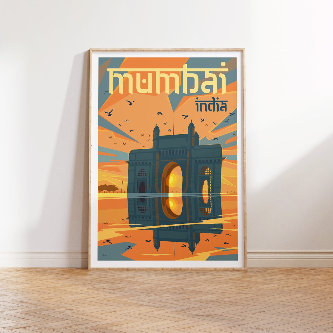 Mumbai India Gateway of India Sunset Water Reflection Art Poster