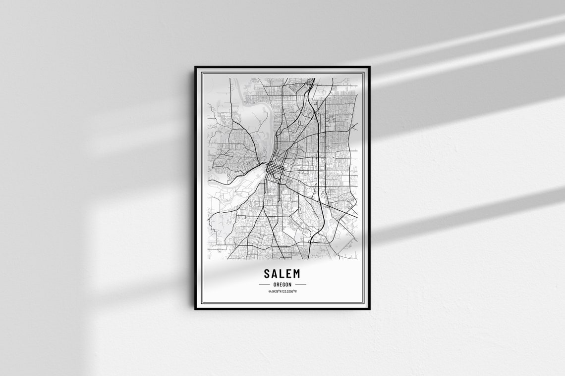 Salem Oregon City Street Map Minimalist Black and White Poster - Image 4