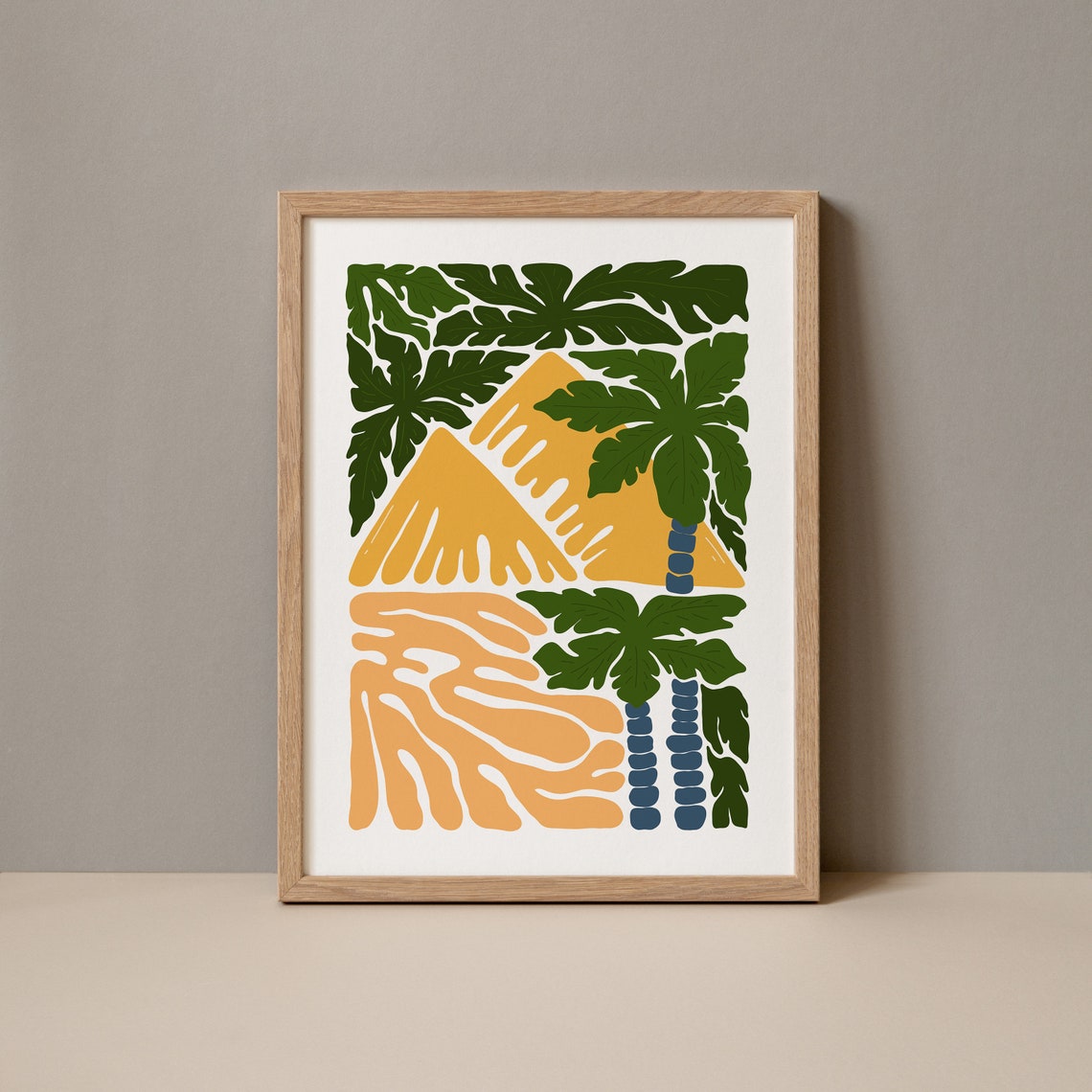Abstract Desert Oasis Palm Trees Warm Sunset Modern Landscape Poster