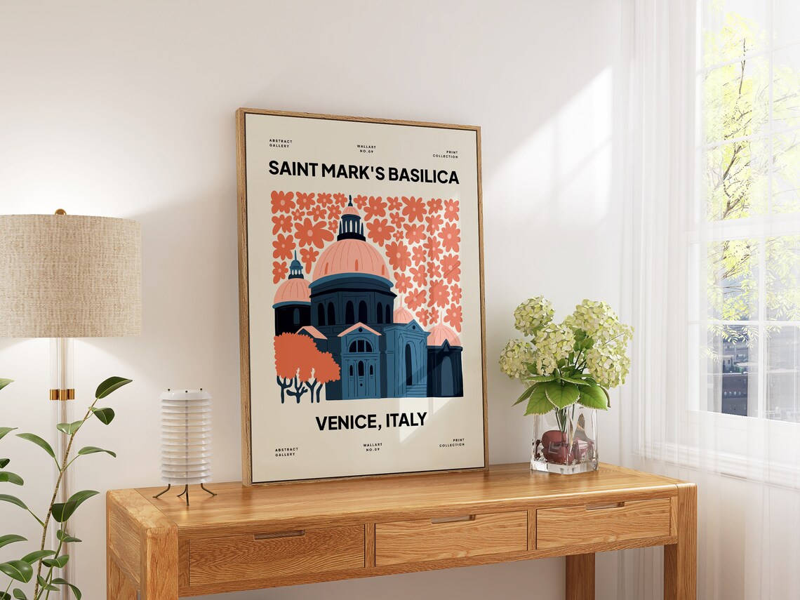 Saint Marks Basilica Venice Italy Blue Domes Floral Art Poster - Image 5