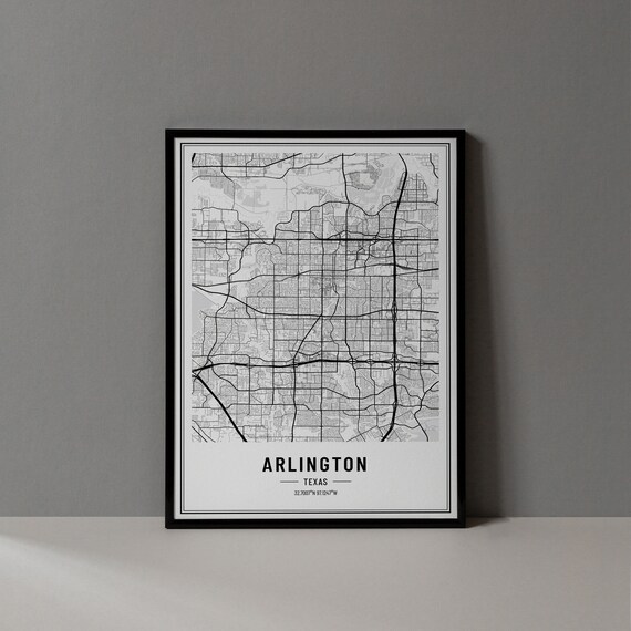 Arlington Texas City Street Map Minimalist Black and White Poster