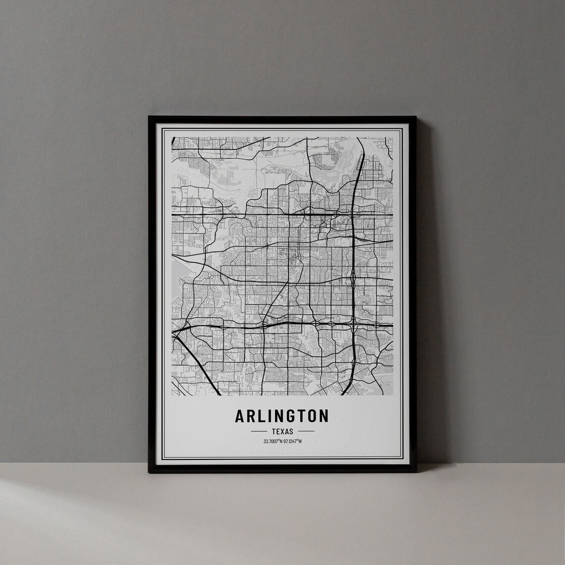 Arlington Texas City Street Map Minimalist Black and White Poster