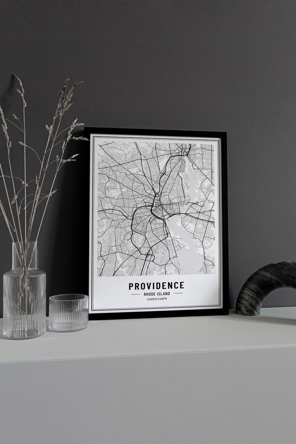 Providence Rhode Island Black and White Minimalist City Map Poster - Image 3