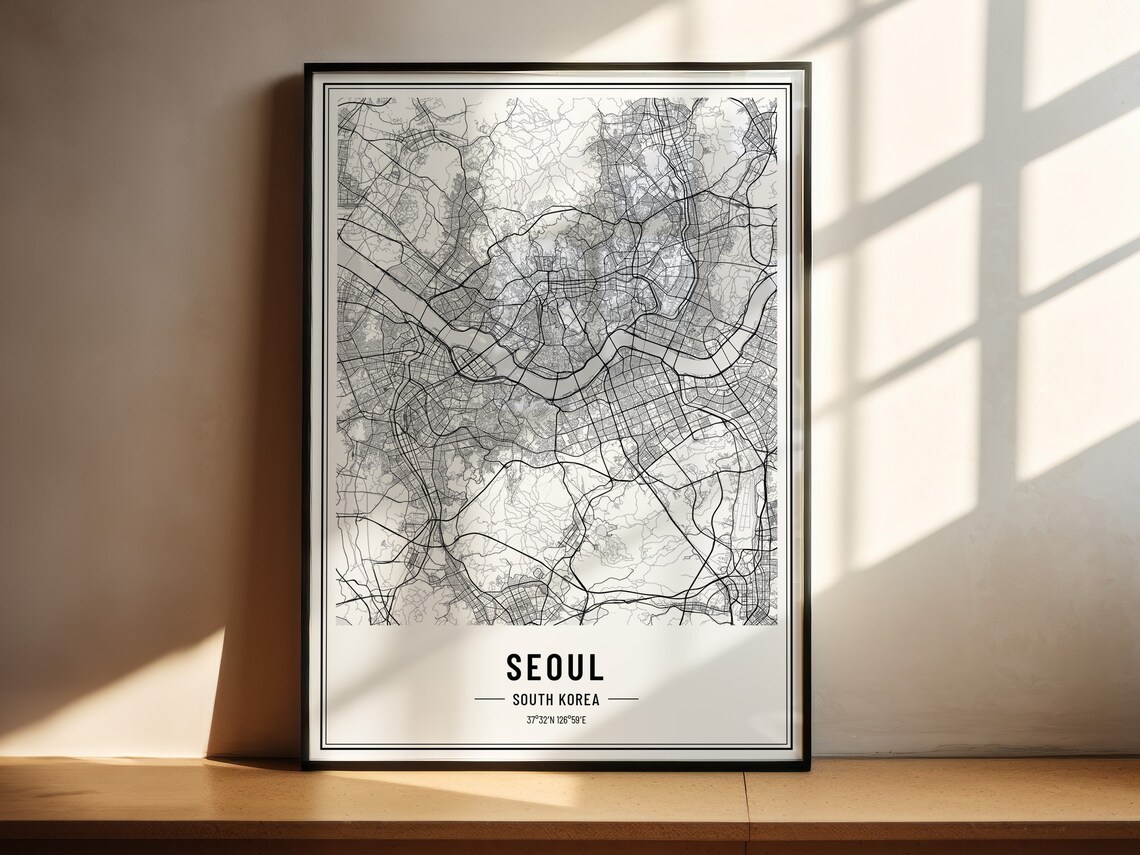 Seoul South Korea Street Map Black and White Minimalist City Poster - Image 2