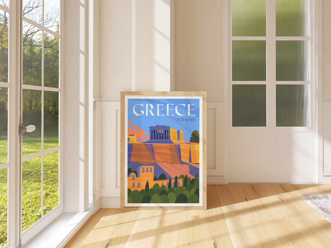 Acropolis Athens Greece Parthenon Colorful Retro Travel Poster - Image 4