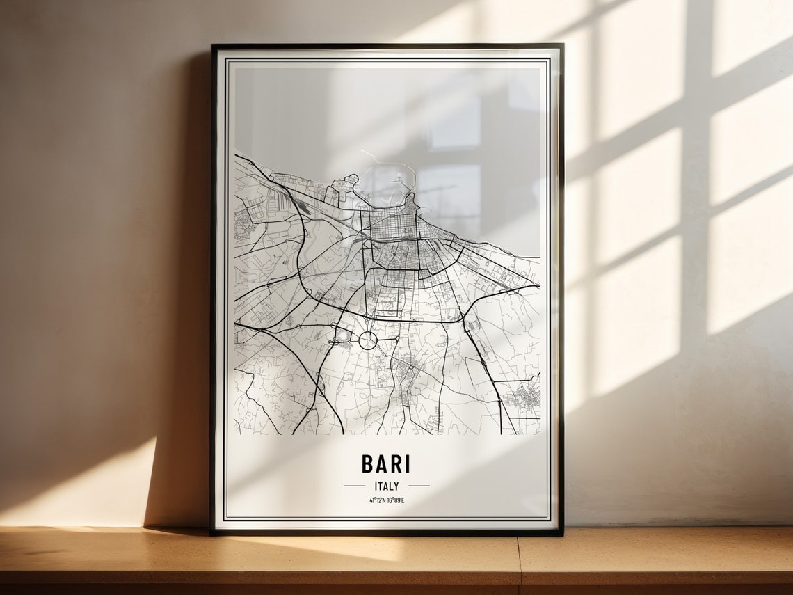 Bari Italy City Street Map Minimalist Black and White Poster - Image 3