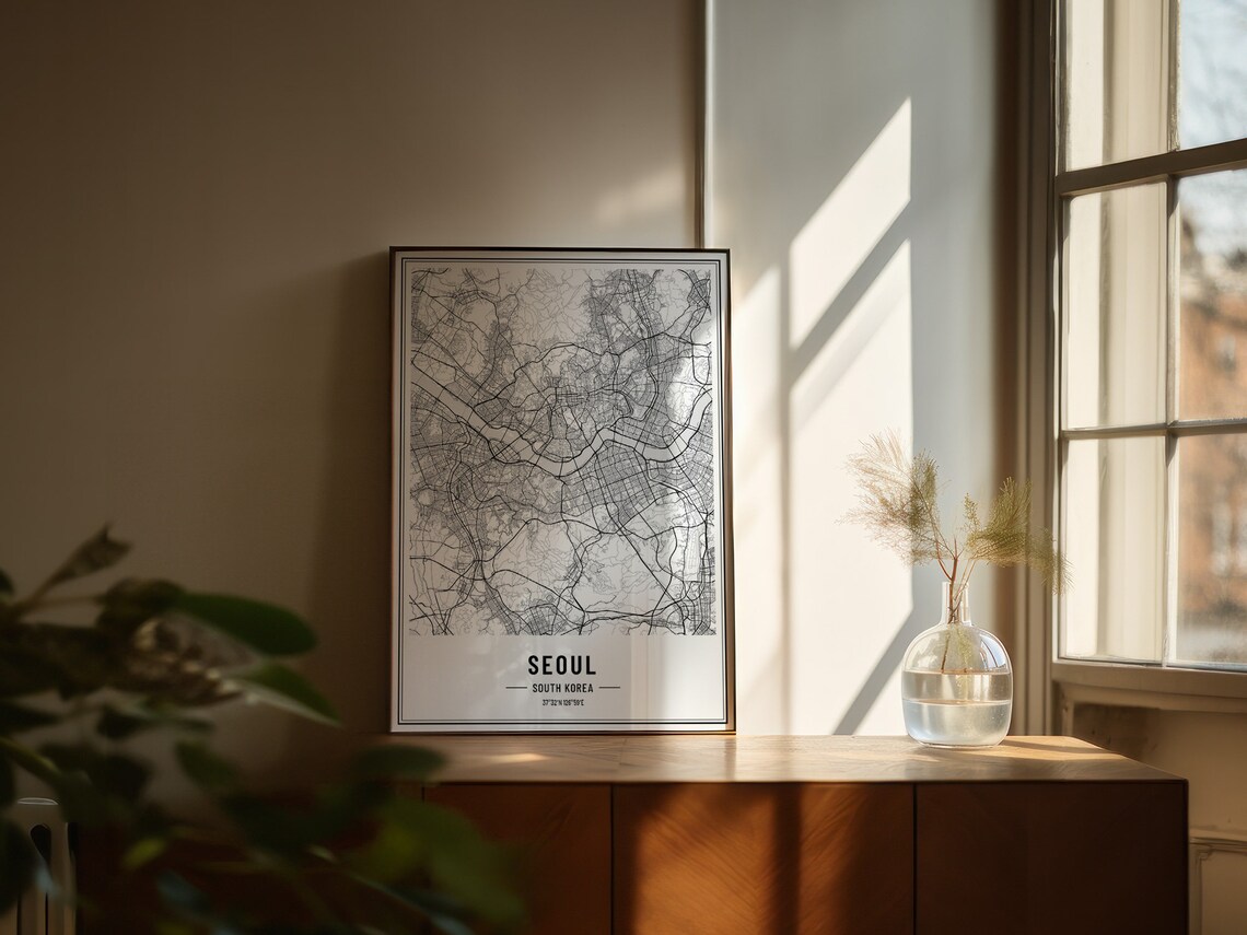 Seoul South Korea Street Map Black and White Minimalist City Poster - Image 5