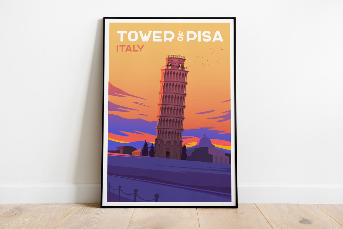 Tower Of Pisa Italy Travel Poster Tower Of Pisa Italy Wall Art Tower Of Pisa Travel Print Tower Of Pisa Italy Travel Illustration Print