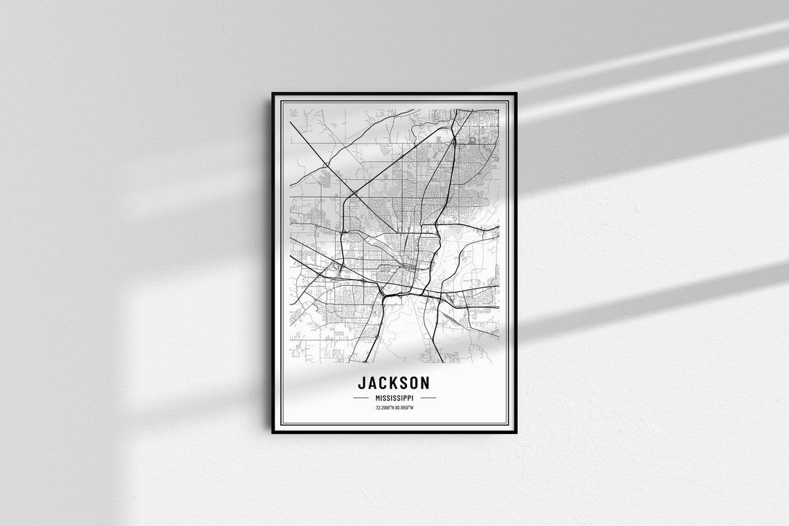 Jackson Mississippi Black and White Minimalist City Map Poster - Image 5