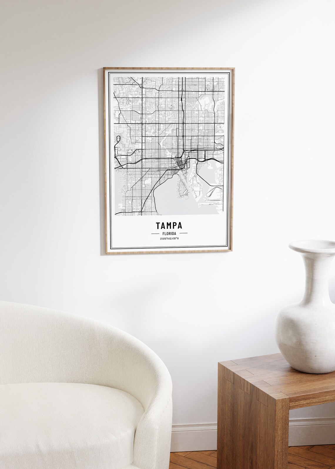 Tampa Florida Modern Black and White Minimalist City Map Poster - Image 5