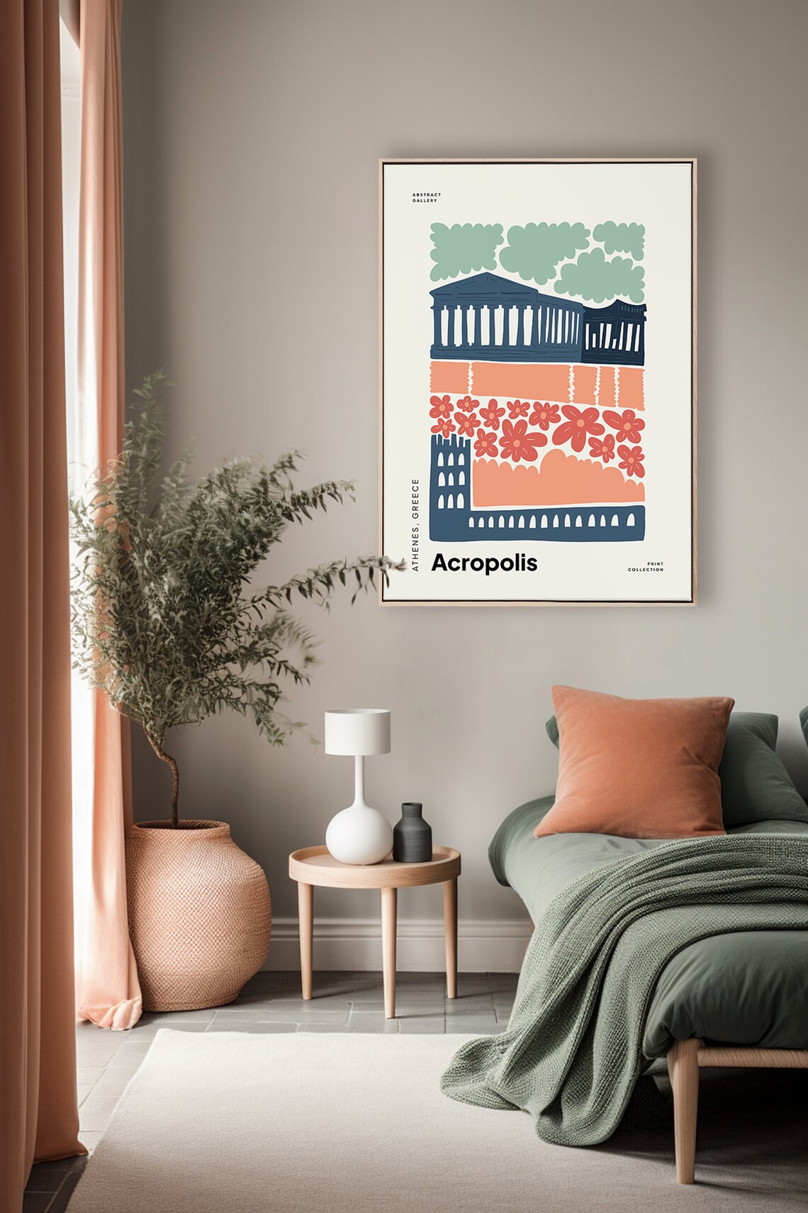 Acropolis Athens Greece Ancient Temple Botanical Style Art Poster - Image 4