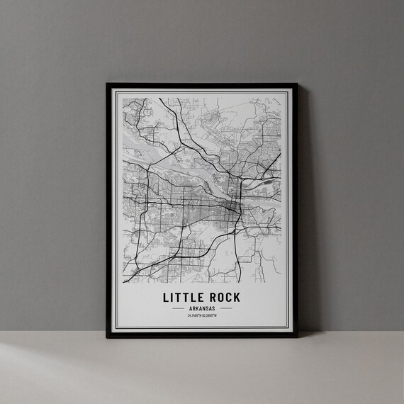 Little Rock Arkansas City Street Map Minimalist Black White Poster